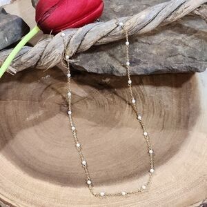 Vintage Trifari Gold Toned Chain Necklace With Faux Pearls